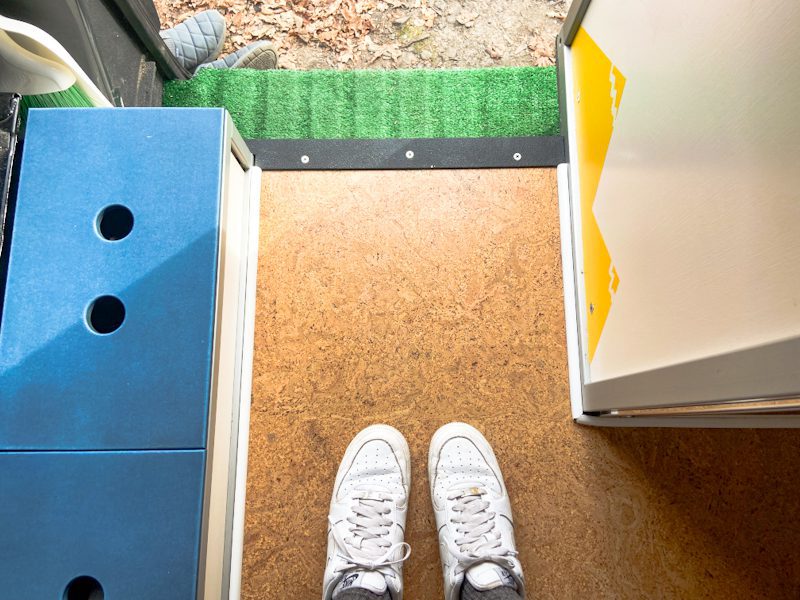 cork floor in diy campervan conversion