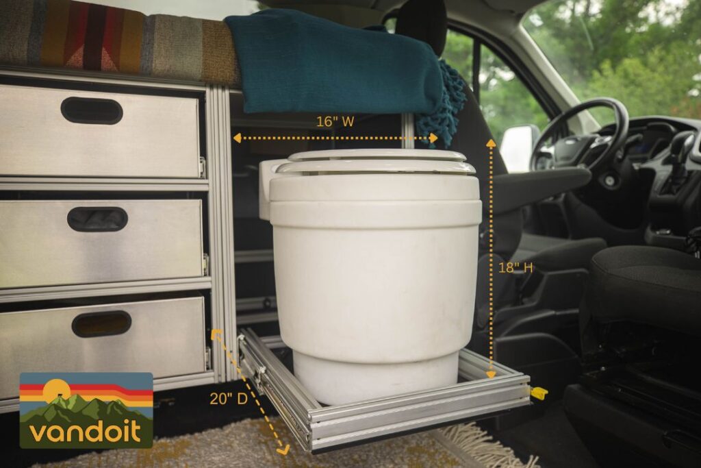 Laveo Dry Flush Toilet in a Camper Van for Van Life