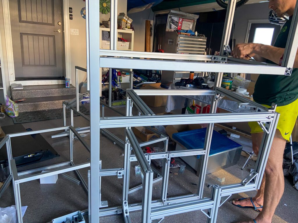 Constructing a galley from 80/20 extruded aluminum for a diy camper van conversion.
