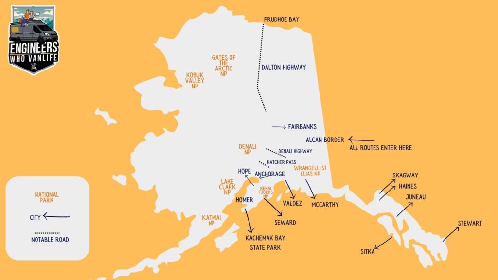 Van Life Alaska - Map of Main Areas